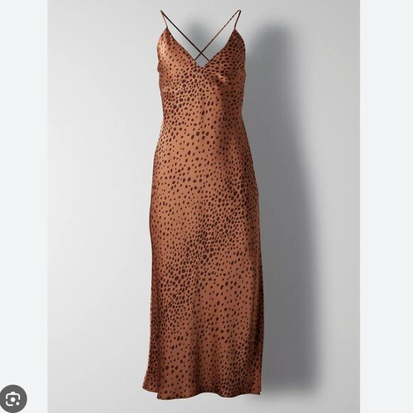 Aritzia Wilfred Only Satin Maxo Slip Dress Leopard Animal Print Size XXS - Picture 2 of 10